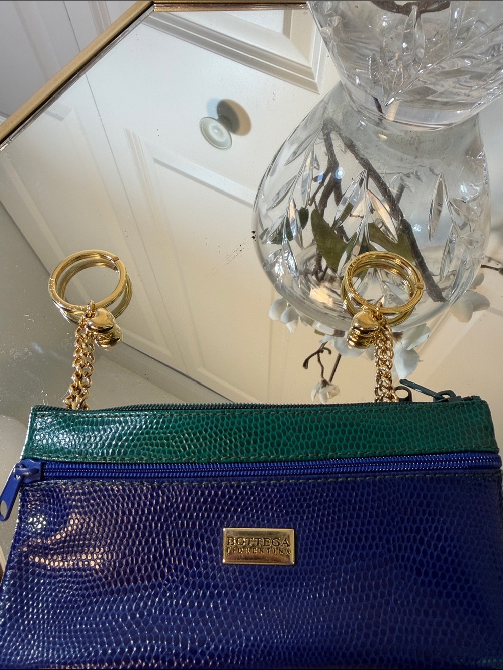 Bottega Veneta Blue and Green Textured Leather Zip Pouch - Picture 3 of 8